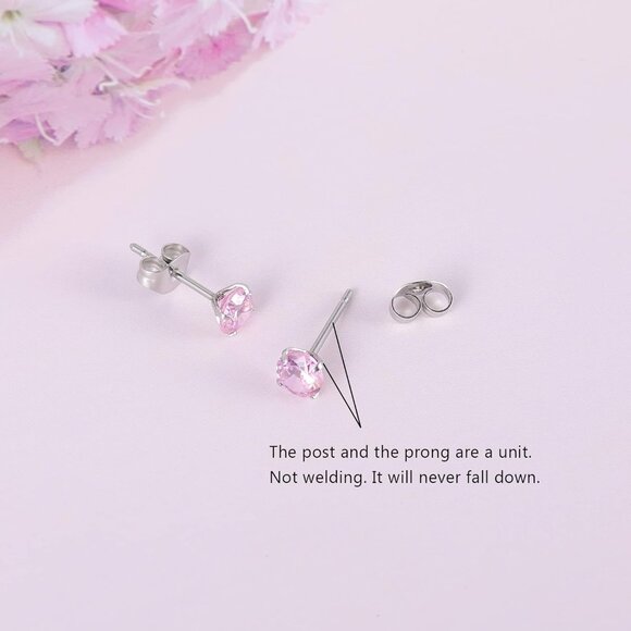 12 Pairs Silver 5mm Round Cubic Zirconia Stud Earrings for Women - Surgical Stee - Picture 3 of 6